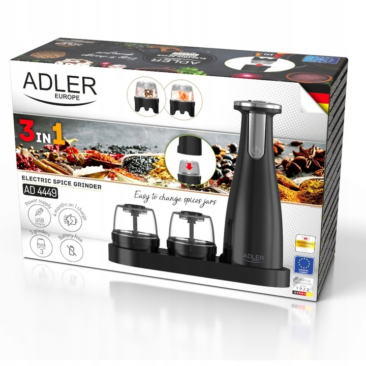 elektryczny młynek do pieprzu i soli pojemniczki ładowanie usb 3 zestaw 3w1