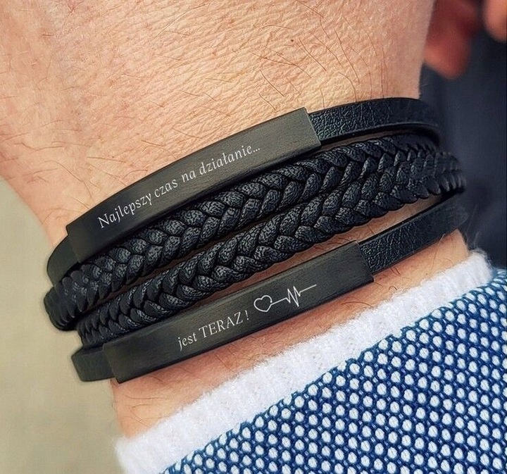 Bransoletka skórzana PODWÓJNA dzień OJCA dla TATY SYNA z GRAWEREM prezent
