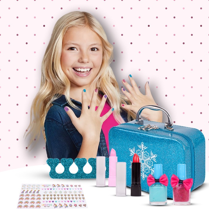KUFEREK KOSMETYKÓW ZESTAW DO MAKIJAŻU I PAZNOKCI ŚNIEŻYNKA DLA DZIECI