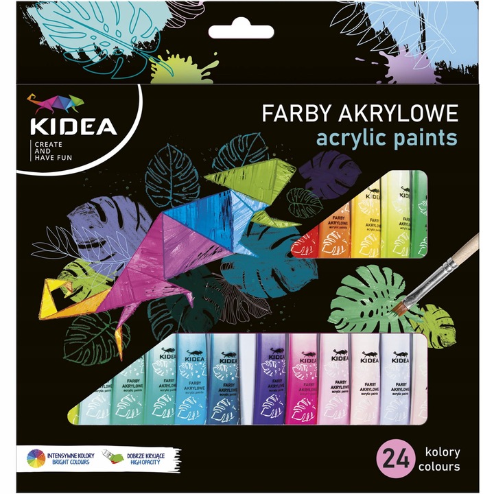 Farby akrylowe Kidea 24 szt. x 6 ml WYSOKIE KRYCIE niezwykle wydajne szkoły