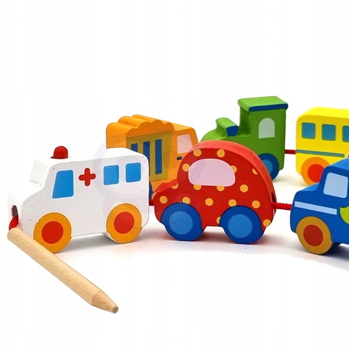 Drewniane Klocki do Nawlekania Pojazdy auta 13 el.