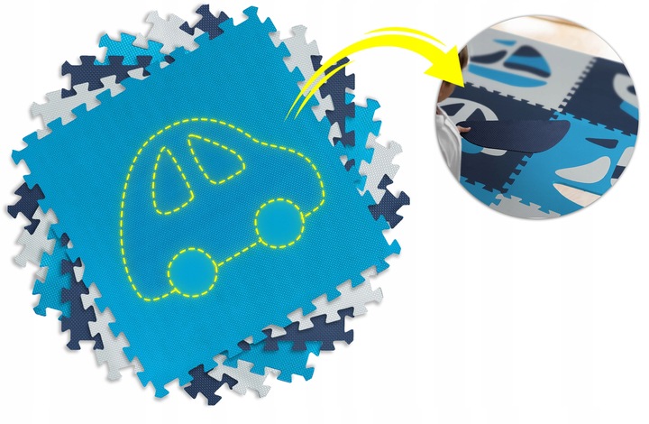 MATA PIANKOWA EVA PUZZLE MIĘKKA DLA DZIECI POJAZDY 180x180cm RICOKIDS