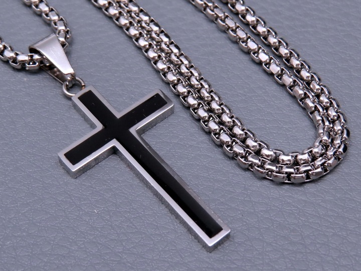 SREBRNY ŁAŃCUSZEK Z KRZYŻYKIEM STAL CHIRURGICZNA 316L SPLOT KRÓLEWSKI 60CM