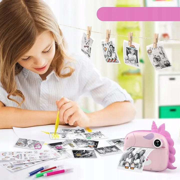 Aparat HiMont Natychmiastowy z drukarką dla dziecka jednorożec + karta 32GB