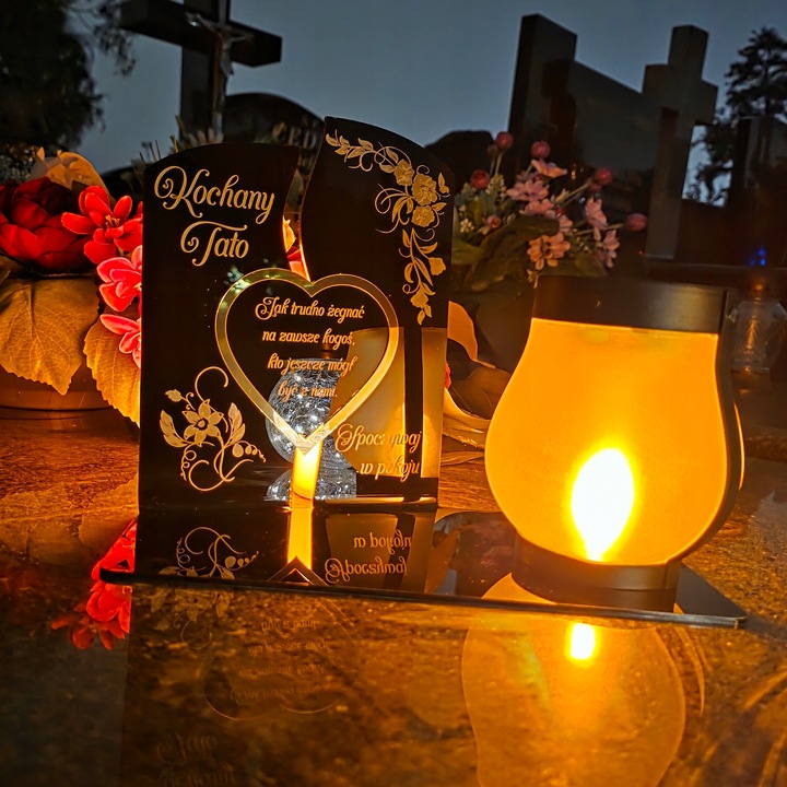 WIECZNY ZNICZ SOLARNY LED Statuetka dla TATY na Grób Wszystkich Świętych