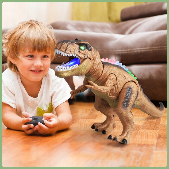DINOZAUR ROBOT ZDALNIE STEROWANY RC Pilot ŚWIATŁO DŹWIĘK CHODZI +5x Bateria