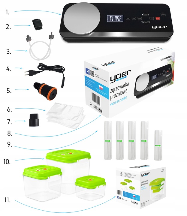 Zgrzewarka próżniowa Pakowarka żywności Yoer AUTOMATYCZNA +Pojemniki +WAGA