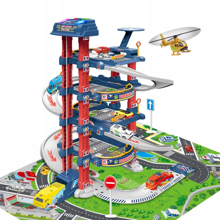 Parking garaż samochodowy zabawka z windą elektryczną zjeżdżalnia dla autek