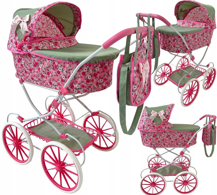 WÓZEK DLA LALEK RETRO GŁĘBOKI + TORBA