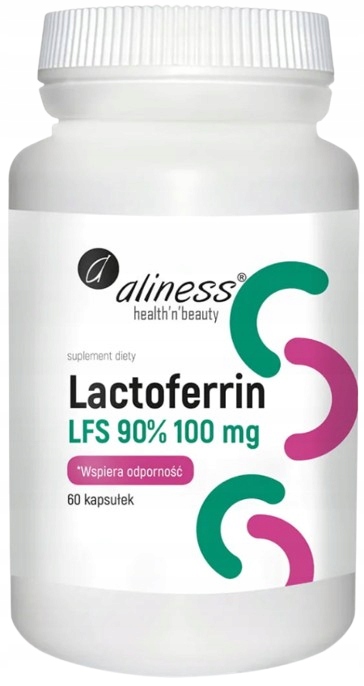 ALINESS Lactoferrin LFS 90 % 100 mg LAKTOFERYNA wchłanianie żelaza 60 kaps.