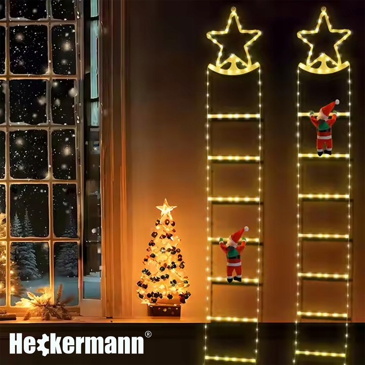 ŚWIĄTECZNA DEKORACJA LED MIKOŁAJ WSPINAJĄCY SIĘ PO DRABINIE ŚWIECĄCY 230cm