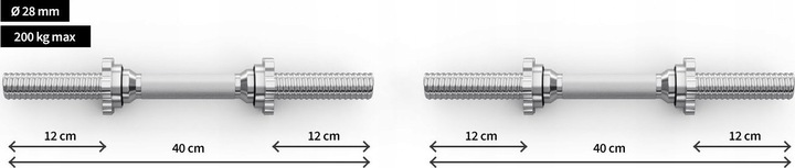 Gryfy do hantli Dumbbell Gryf Prosty Krótki Hantle 40cm 28mm 2szt. - Zipro
