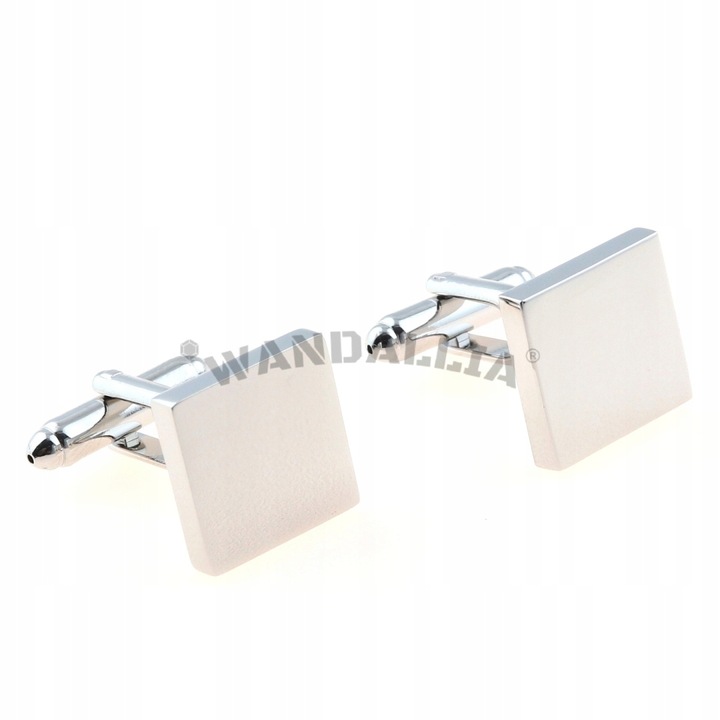 WANDALLIA Spinki do mankietów SP-MN-190 Kwadratowe Srebrne Stylowe Ślubne