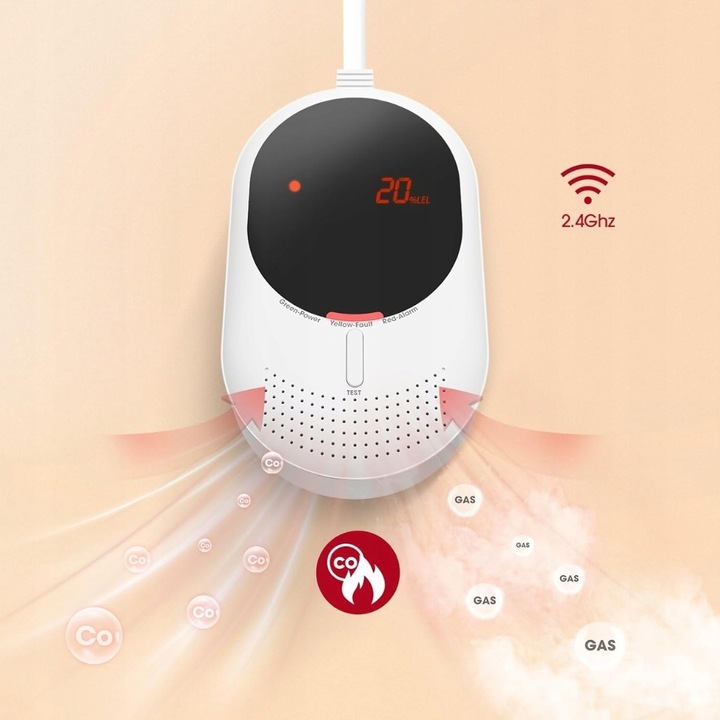 Czujnik Czadu Gazu Ziemnego Tlenku Węgla Detektor Czujka CERTYFIKOWANY LCD