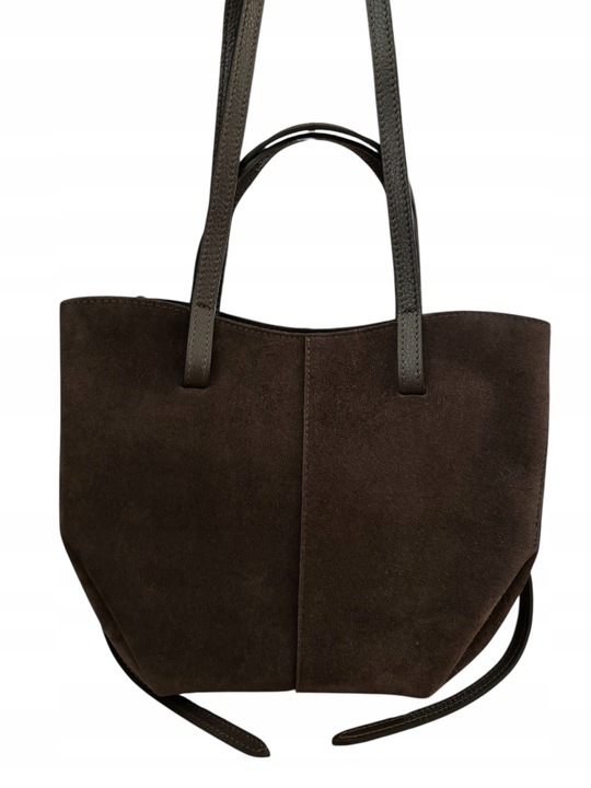 Torebka damska VERA PELLE SHOPPERKA na ramię i do ręki ZAMSZ BRĄZ