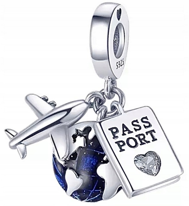 Charms zawieszka SAMOLOT podróże srebrny charms s925 + PUDEŁKO Gratis