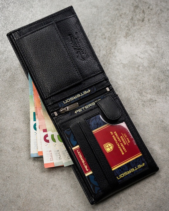 Portfel męski skórzany mały PETERSON ochrona RFID na karty pudełko prezent
