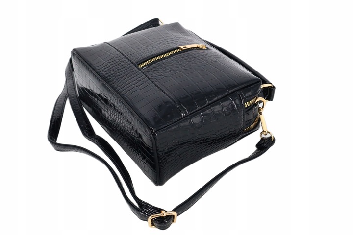 Torebka damska kuferek lakier elegancka wizytowa do ręki z paskiem CZARNA