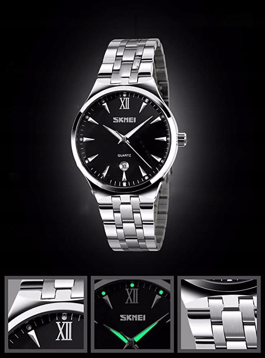 Zegarek damski klasyczny bransoleta srebrny datownik elegancki