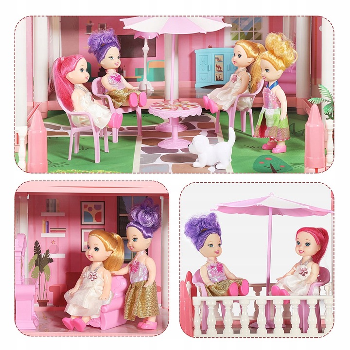 Domek dla lalek z meblami 4-piętrowy domek dla lalek z oświetleniem LED