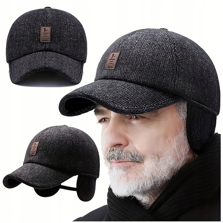 ZIMOWA CZAPKA Z DASZKIEM CHOWANE NAUSZNIKI CIEPŁA RĘKAWICZKI ZESTAW NA ZIMĘ