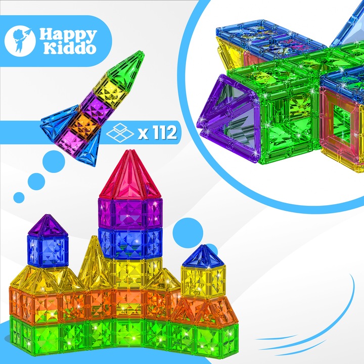 Klocki magnetyczne konstrukcyjne budowlane edukacyjne duży zamek 112 elemen