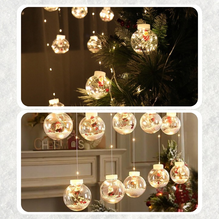 LAMPKI CHOINKOWE LED BOMBKI MIKOŁAJE ŚWIĄTECZNE 10 KUL LED NA USB 3M PILOT