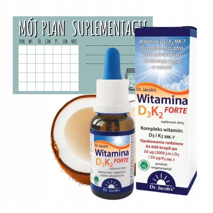 Witamina D3K2 Dr Jacobs Forte 20ml aż 2000 j.m. w 1 kropli! + GRATIS!
