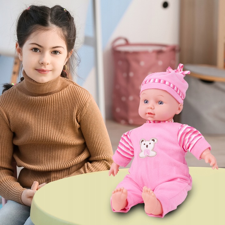 LALKA BOBAS W ŚPIOSZKACH MÓWI ŚMIEJE SIĘ 34CM MIĘKKA ŚLICZNA UBRANKO CZAPKA