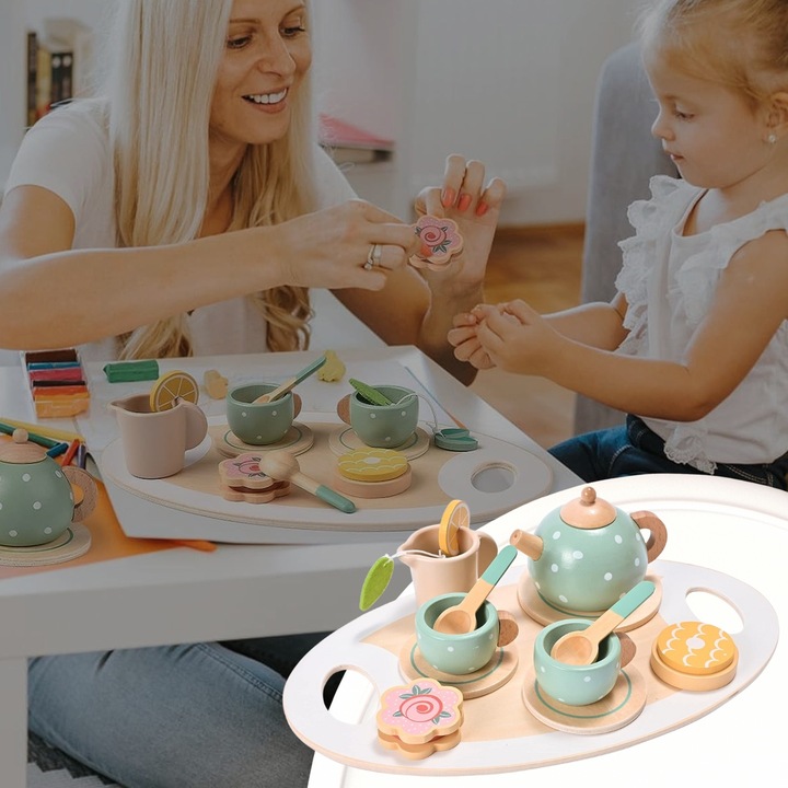 ZESTAW DO HERBATY KAWY DLA DZIECI DREWNIANY SERWIS KAWOWY DO ZABAWY PREZENT
