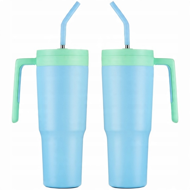 Duży Kubek Termiczny ze słomką i uchwytem OMI Tumbler 1200 ml - Sky