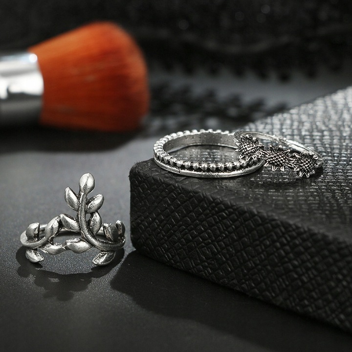 Srebrny ZESTAW PIERŚCIONKÓW RETRO PUNK BOHO 75