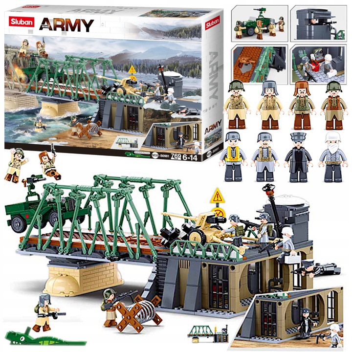 Klocki Bitwa Na Moście Jeep W Pułapce Armia Wojsko BUNKIER DZIAŁO 8 FIGUREK