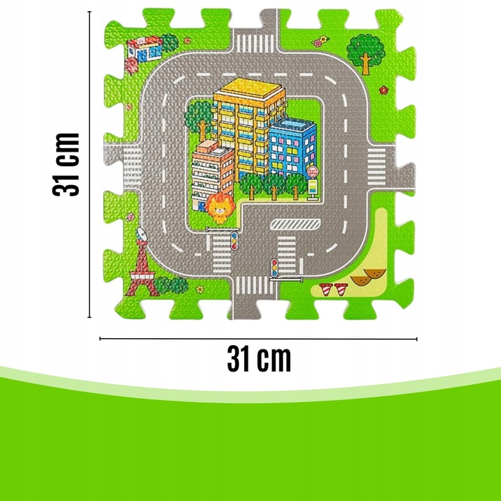 MATA EDUKACYJNA GRUBA 1cm 9szt PUZZLE PIANKOWE DLA DZIECI DROGA MIASTO