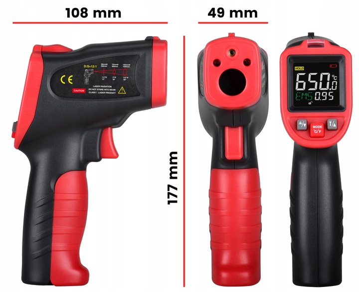 PIROMETR TERMOMETR LASEROWY BEZDOTYKOWY NA PODCZERWIEŃ EMISYJNOŚĆ -50+650°C
