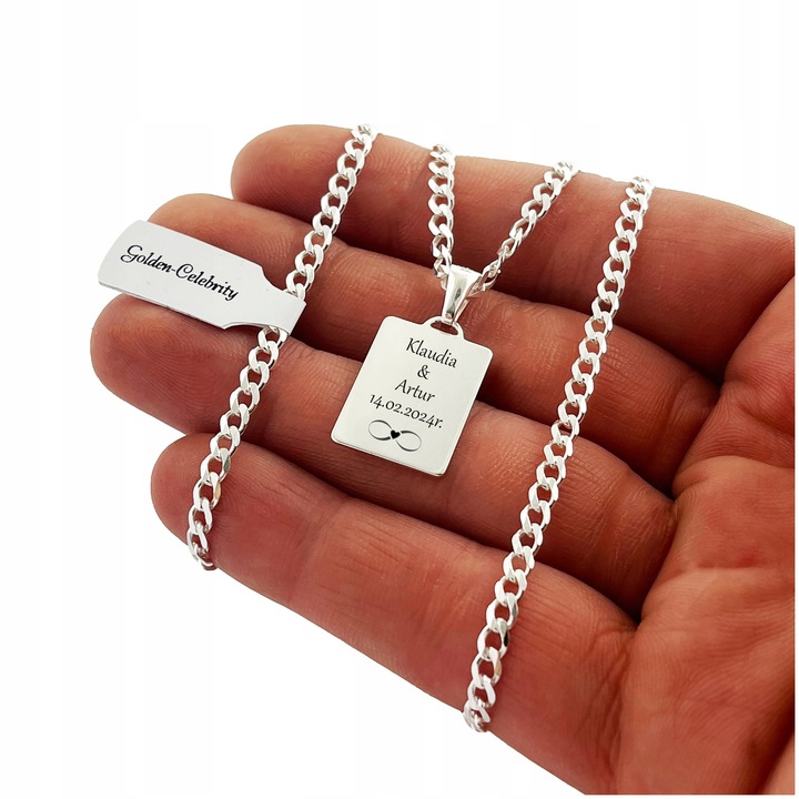 SREBRNY NASZYJNIK MĘSKI PANCERKA + NIEŚMIERTELNIK Z GRAWEREM 925 NA PREZENT