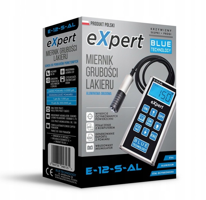 Miernik grubości lakieru Czujnik Tester E-12-S-AL Stal Aluminium Ocynk PRO