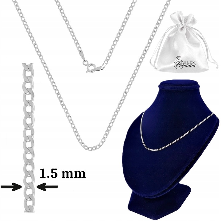 Łańcuszek srebrny 925 damski Splot PANCERKA do Zawieszek | 60 cm x 1.5 mm