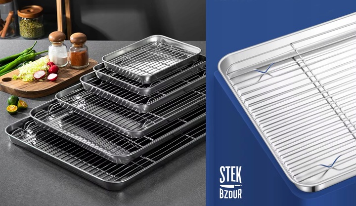 Zestaw 3x Kratka Ociekowa z Tacką do Odpoczynku Mięsa Pieczenia Chłodzenia