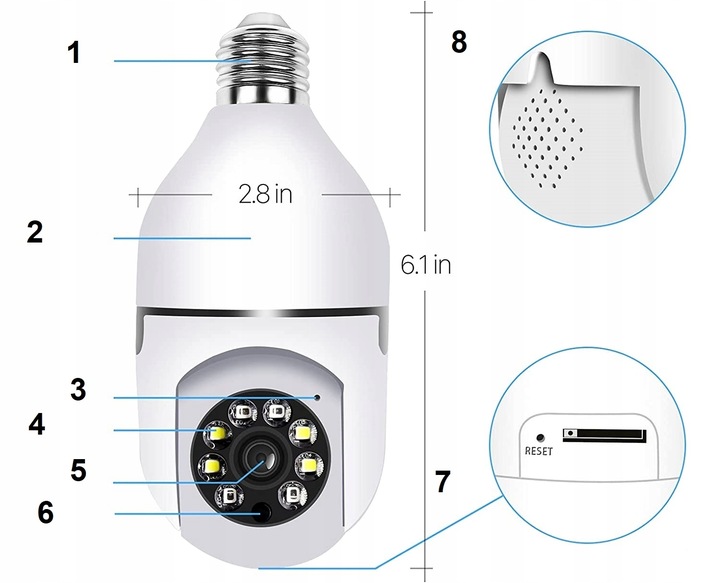 Mini Kamera WiFi w Żarówce Wewnętrzna Android Iphone Obrotowa Żarówka