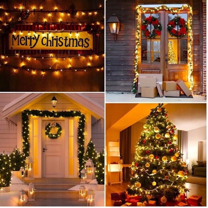 LAMPKI CHOINKOWE 300 LED STAŁE + FLASH ZEWNĘTRZNE ŚWIATEŁKA BIAŁE CIEPŁE