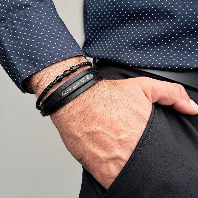 Bransoletka dla SYNA taty BRATA z GRAWEREM czarna