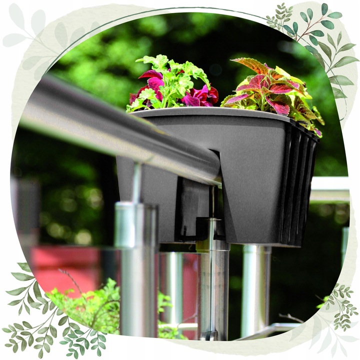 3x Skrzynka na balustradę DCRO600, Doniczka balkonowa +keramzyt 5l Antracyt