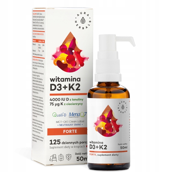 AURA HERBALS WITAMINA D3 4000 IU + K2MK7 MCT 50 ml