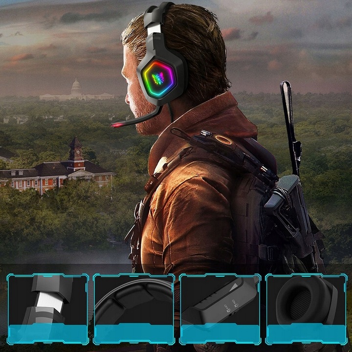 ONIKUMA K10 SŁUCHAWKI GAMINGOWE NAUSZNE PRZEWODOWE Z MIKROFONEM LED RGB