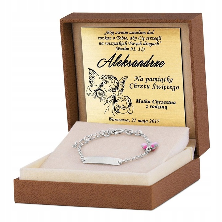 Bransoletka Srebrna 925 Motylek z Imieniem Grawer Pamiątka Chrztu Świętego