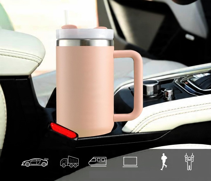 DUŻY Iceflow Kubek Termiczny do samochodu 40OZ z Straw różowy 1200ML