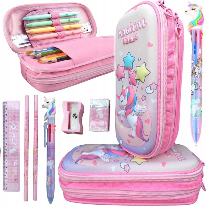 DUŻY PIÓRNIK PODWÓJNY DO SZKOŁY JEDNOROŻEC DŁUGOPI