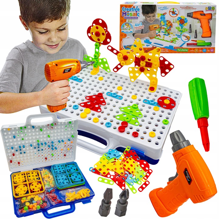 KREATYWNE PUZZLE KLOCKI KONSTRUKCYJNE 3D WKRĘTARKA WALIZKA 237 elem.