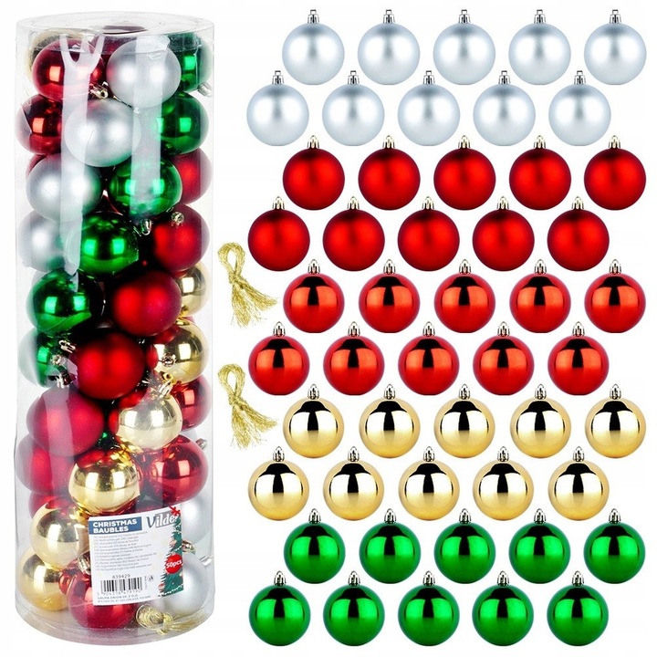 50x Bombki CHOINKOWE świąteczne nietłukące KOLOROWE zestaw bombek choinkę